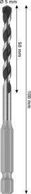 Universalus grąžtas BOSCH PRO, šešiakampiu kotu, 5 x 50 x 100 mm