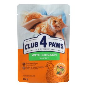 Konservuotas kačių ėdalas CLUB4PAWS, vištiena su padažu, 85g
