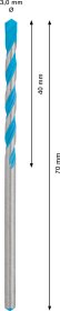 Universalus kietlydinio grąžtas BOSCH Multi Construction, 3,0x70 mm, 1 vnt.