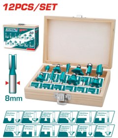 Frezų rinkinys TOTAL, medžiui, jungtis 8 mm, 12 vnt, TACSR1121