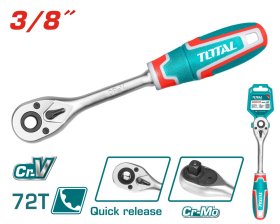 Terkšlinė rankena galvutėms TOTAL, CR-V+Cr-Mo, 3/8", 45T, 205 mm, THT106386