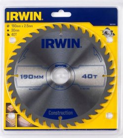 Medžio pjovimo diskas su kietmetaliu IRWIN 11-6805, 190 x 30/20/16 mm, 40 dantų