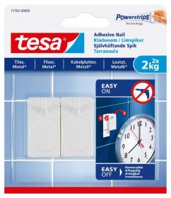 Klijuojami kabliukai TESA 77762, 2 vnt. x 2 kg, skirti iki 2 kg svorio kabinti, komplekte 3 dvipusio lipnumo juostelės