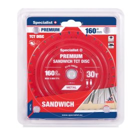 Daugiasluoksnių plokščių pjovimo diskas SPECIALIST+ Sandwitch, akumuliatoriniams pjūklams, 160x20 mm, 30 dantų 