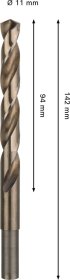 Grąžtas metalui BOSCH HSS-Co, DIN 338, 11 × 94 × 142 mm