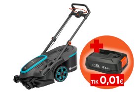 Akumuliatorinė vejapjovė GARDENA PowerMax Duo 46/36V P4A Solo, pjovimo plotis 46 cm, 2 peiliai, rinktuvo talpa 50 l, 15,4 kg. Be akumuliatoriaus ir pakrovėjo.