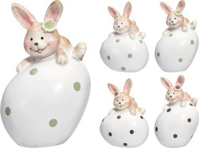 Velykinė dekoracija Triušis, ant kiaušinio, 11,5 cm, 4 skirtingi dizainai