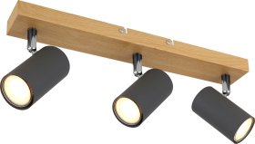 Kryptinis šviestuvas GLOBO Robby, GU10, 3 x 35W, 230V, metalinis, matinės juodos sp. su medžio imitacija, 60 x 120 x 410 mm, 57911-3G