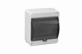 Automatinių išjungiklių skydelis PAWBOL S-6, 6 modulių, paviršinis, baltas su skaidriomis durelėmis, plombuojamas, IP30, 140x130x85mm, C.2027