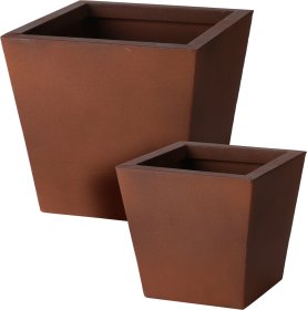 Metalinis lauko vazonas, kvadratinis, rudos sp., 20 x 20 x 18,7 cm.