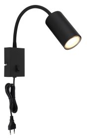 Kryptinis šviestuvas GLOBO Robby, GU10, 1 x 25W, 230V, su jungikliu, su 1,5 m ilgio laidu, metalinis, matinės juodos sp., 70 x 440 x 320 mm, 57911WB
