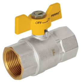 Rutulinis ventilis dujoms FERRO G18, 1/2", trumpa rankena, vidus/vidus, KGMS1