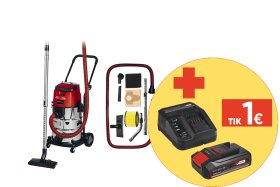 Akumuliatorinis dulkių siurblys EINHELL TE-VC, 36/30 Li S  Solo,18 V, Li-ion, siurbimo galia 150 mbar, garso slėgio lygis 76 dB (A), talpa 30 l, svoris 8,08kg, be akumuliatoriaus ir kroviklio