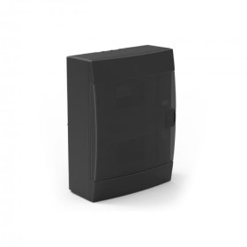 Automatinių jungiklių skydelis HOROZ, 12 modulių, IP40, su skaidriomis durelėmis, juodos sp., paviršinis