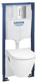 Klozeto komplektas GROHE SEREL SOLIDO, kompl. potinkinis rėmas, "Serel" klozetas su lėtai nusileidžiančiu dangčiu, mygtukas "Fresh" ir garso izoliacijos tarpinė, 39468000