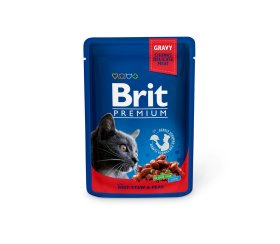 Konservuotas kačių ėdalas BRIT Premium, suaugusioms katėms, su jautiena ir žirneliais, 100g