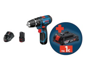Akumuliatorinis smūg. suktuvas BOSCH Professional GSB 12V-15, 12V, 2x2,0 Ah, GAL 12V-20, sukimo momentas 15/30 Nm