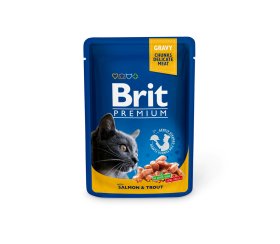 Konservuotas kačių ėdalas BRIT Premium, suaugusioms katėms, su lašisa ir upėtakiu, 100g