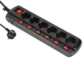 Ilgiklis ELECTRALINE Multisocket Multiswitch, 6 lizd., 1,5 m, su įž., su 7 jungikliais, 3 x 1,0, su apsauga nuo perkaitimo, juodos sp., 62517