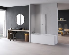 Vonios sienelė HARMONY Relaxa HAR-0105, 90 x 70 x 140 cm, chromuotas profilis, skaidrus 6 mm stiklas