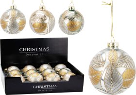 Eglutės žaisliukas Lapai, stiklas, 3 skirtingos sp., skersmuo 8 cm