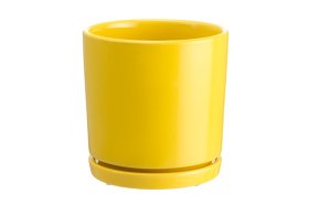 Kambarinis keraminis vazonas 4Living Tapiola, su lėkštute, geltonos sp., 15 x 15 x 15,5 cm.