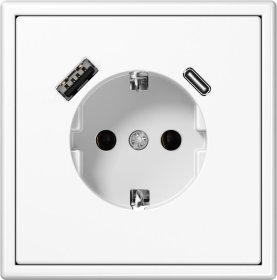 Kištukinis lizdas LIREGUS Modern, 1 vietos su krovikliu 3,4A 1xUSB A ir USB C, įleidžiamas, baltos sp., su įžeminimu, IUK-3-01.M/WM