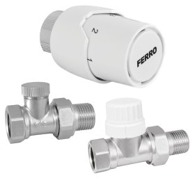 Tiesus termostatinis komplektas FERRO, 1/2", su termostatine galvute, ZTM20