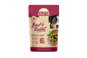Konservuotas šunų ėdalas ARATON, visų veislių suaugusių šunų šlapias pašaras su jautiena ir triušiena, 500 g