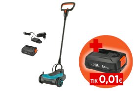 Akumuliatorinė vejapjovė GARDENA Handy Mower, 22/18 V, pjovimo plotis 22 cm, mulčiavimo peilis, nupjaunamas plotas ~ 50 m2, P4A, 2.5 Ah, akumuliatorius ir pakrovėjas