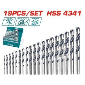 Grąžtų rinkinys TOTAL, metalui, 19 vnt. HSS, (1-10 mm), TACSD0195