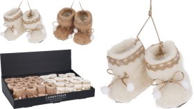 Kalėdinė dekoracija Batai, pakabinama, 2 spalvos (ruda, smėlio), 7,5 x 5 x 7 cm