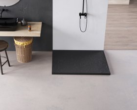 Dušo padėklas HARMONY Laut Rock HAR-0126, 80 x 100 x 4,5 cm, akrilinis, juodas, stačiakampis, natūralaus akmens imitacija