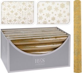 Audinys dekoravimui su snaigėmis, 2-jų dizainų, aukso sp., 36 x 200 cm