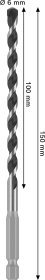 Universalus grąžtas BOSCH PRO, šešiakampiu kotu, 6 x 100 x 150 mm