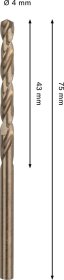 Grąžtas metalui BOSCH HSS-Co, DIN 338, 4 × 43 × 75 mm