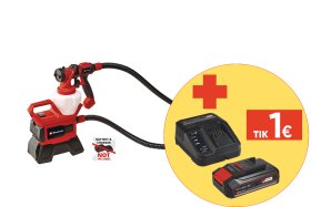 Akumuliatorinis dažų purkštuvas EINHELL TE-SY 18/90 Li-Solo, 18 V, išeiga iki 1000 ml/min, 1200 ml dažų talpa, be akumuliatorių ir kroviklio