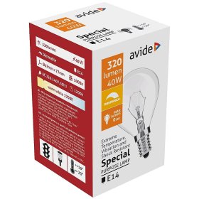 Kaitrinė pramoninio naudojimo lempa AVIDE AT-7444, 40W, E14, P45, skaidri, skirta pramoniniams tikslams, netinka naudoti buityje
