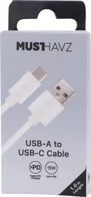 Įkrovimo laidas MUSTHAVZ Easy to Go, USB-A į USB-C laidas, 1 m, baltos sp., MHESCAB502WHT