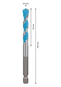 Universalus grąžtas BOSCH HEX-9 Multi Construction, 8 x 50 x 100 mm
