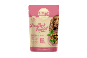 Konservuotas šunų ėdalas ARATON, visų veislių suaugusių šunų šlapias pašaras su paukštiena ir triušiena, 500 g