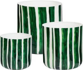 Kambarinis vazonas, baltas su žaliais dryžiais, metalinis, 20 x 21 cm