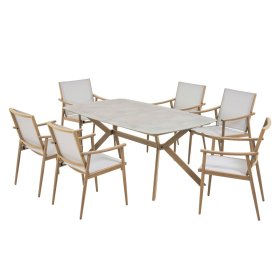 Lauko baldų komplektas ESTI ESTA NAPA, 100 x 180 cm stalas, 6 kėdės. Aliuminio karkasas, keraminis stalviršis