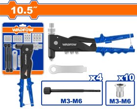 Kniediklis srieginėms kniedėms WADFOW, 10.5", mini veržliaraktis, M3-M6, 40 vnt. kniedžių, WHR5710