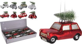 Eglutės žaisliukas Automobilis Su Kalėdine Eglute, stiklinis, 1 vnt.