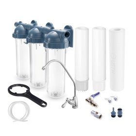 Vandens filtrų sistema USTM AQUA 3 IZZY, 3pakopos, kompl. (čiaupas, jungtys, kasetės(PS20+BL+PS)