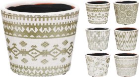 Kambarinis keraminis vazonas, baltai žalios sp., 6 skirtingi dizainai, 14 x 12 cm