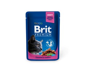 Konservuotas kačių ėdalas BRIT Premium, suaugusioms katėms, su vištiena ir kalakutiena, 100g