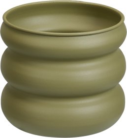 Lauko vazonas, metalinis, banguotas, žalsvos sp., 20 x 20 x 17,8 cm.