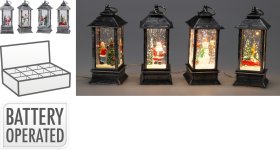 Kalėdinis LED žibintas, plastikinis, šiltos baltos sp., 4 skirtingi dizainai 5,3 x 5,3 x 13 cm, 3 x LR44 baterijos komplekte